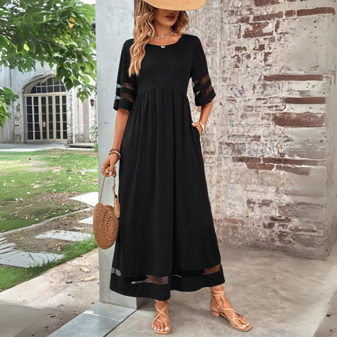 Marlowe | Mesh Panel A-Line Maxi Dress for Women