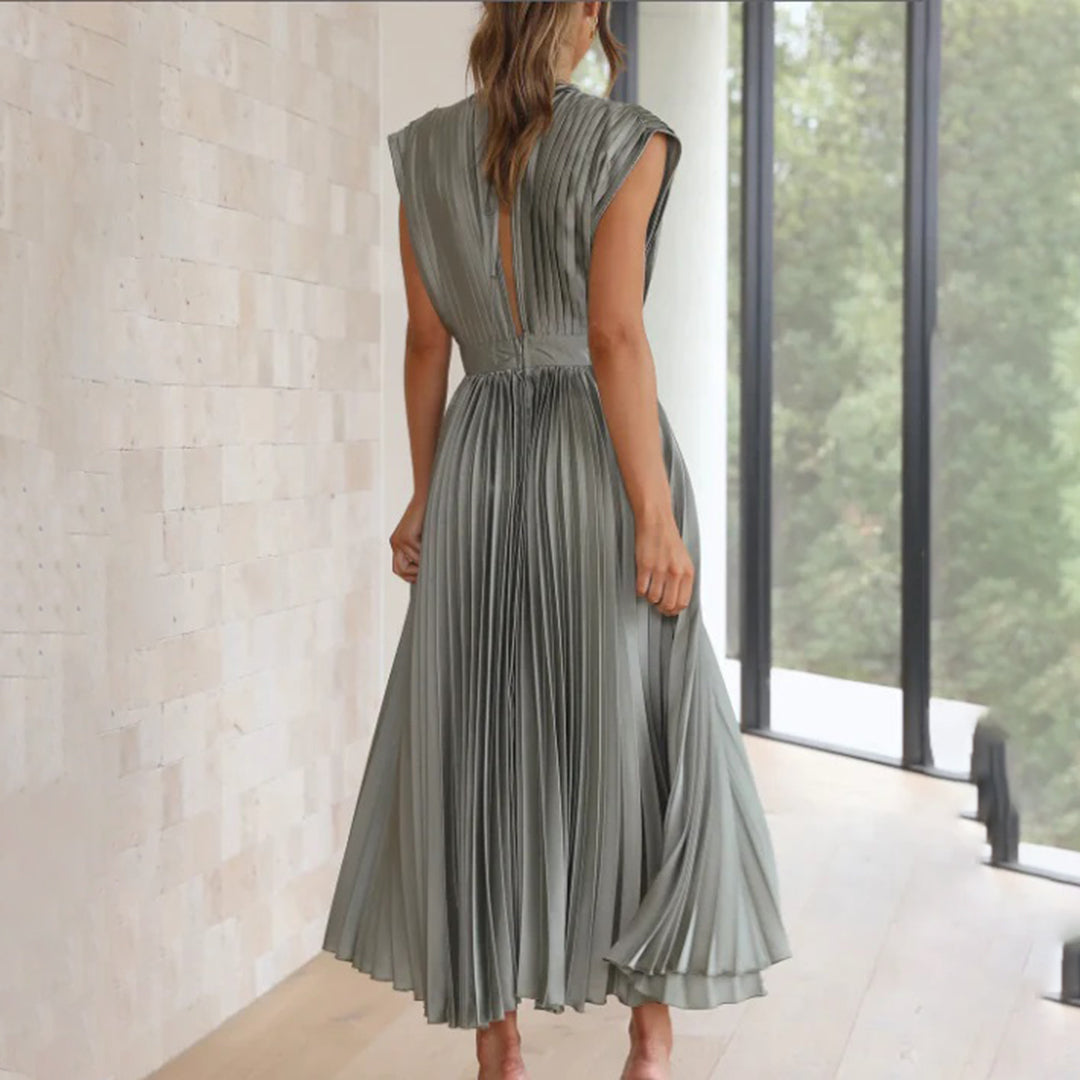 Maren | Wedding Guest Pleated Midi Dress with V-Neck for Women