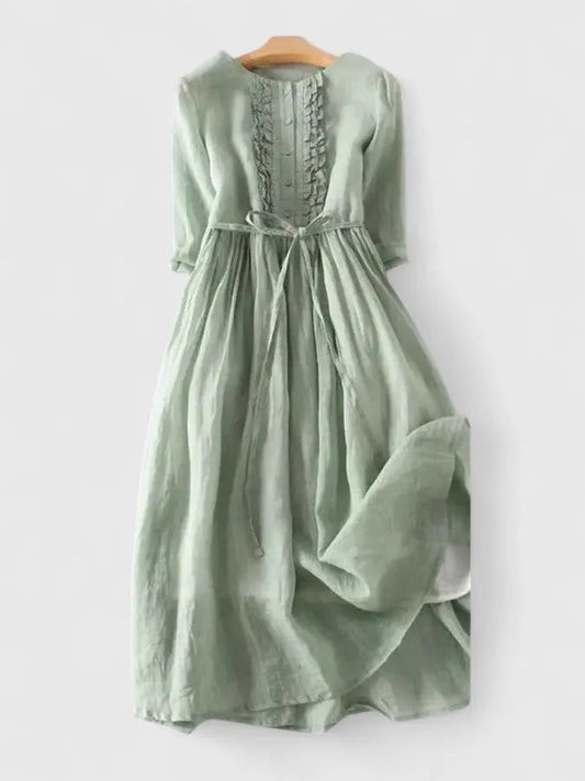 Georgia | Linen A-Line Midi Dress with Ruched Back for Women