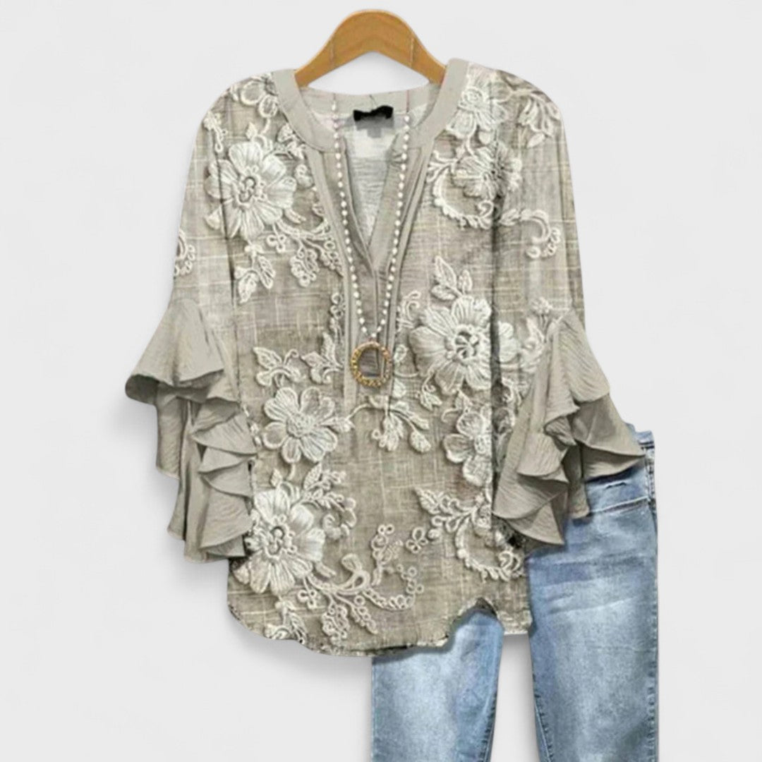Janessa | Floral Ruffle Lightweight Blouse for Women
