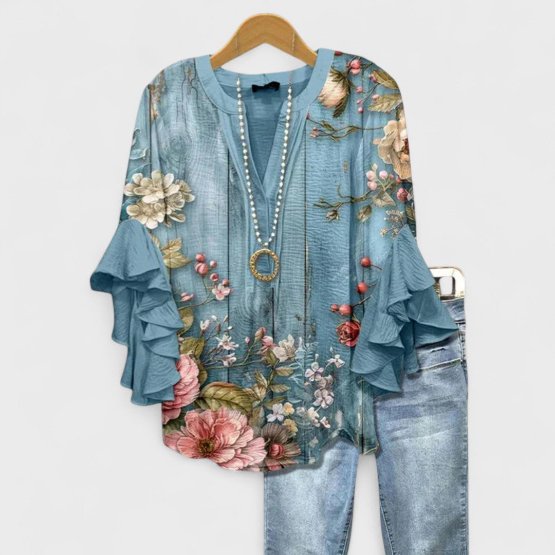 Janessa | Floral Ruffle Lightweight Blouse for Women