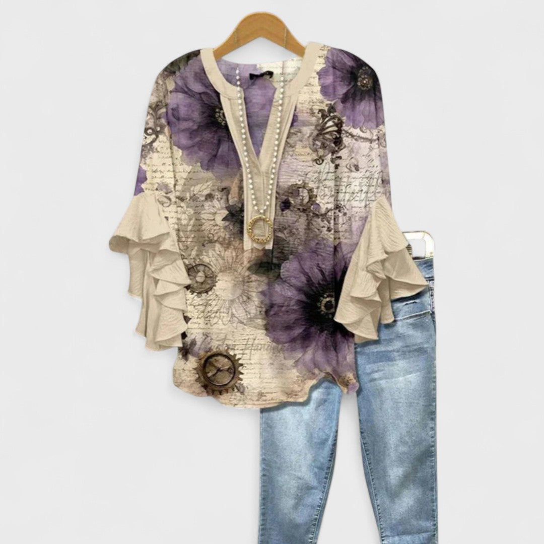 Janessa | Floral Ruffle Lightweight Blouse for Women