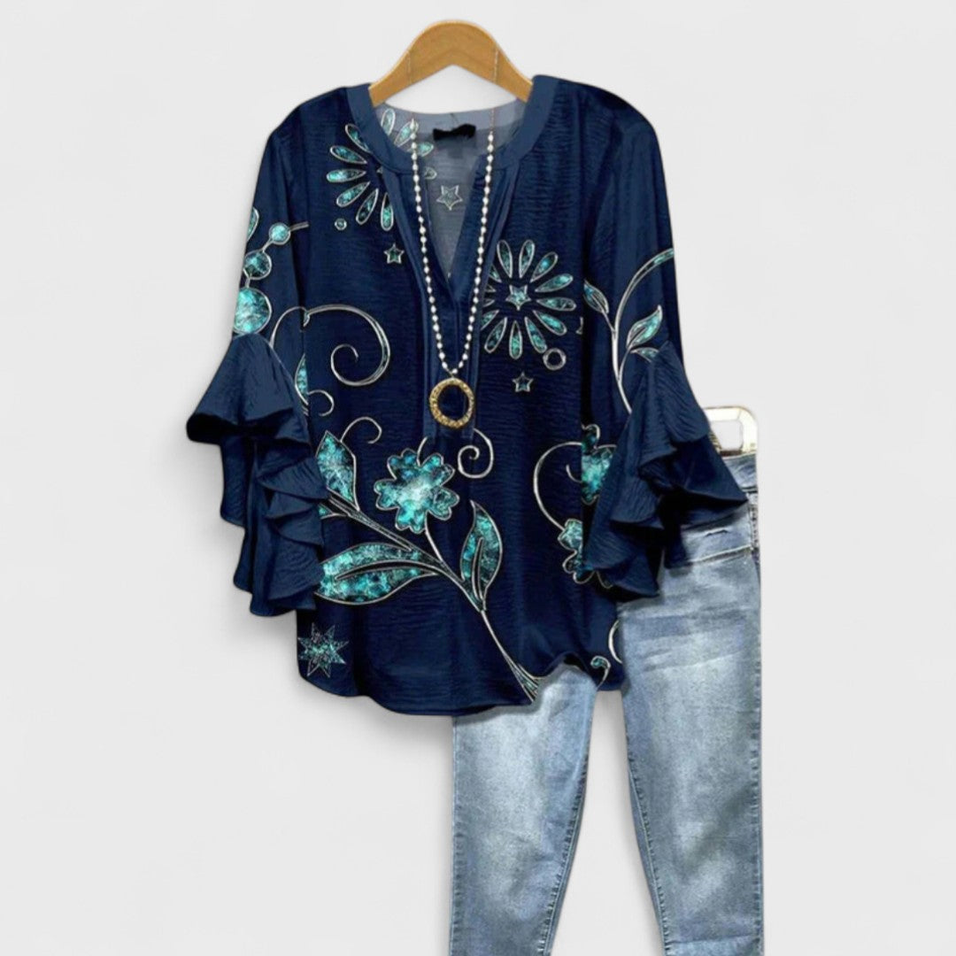 Janessa | Floral Ruffle Lightweight Blouse for Women