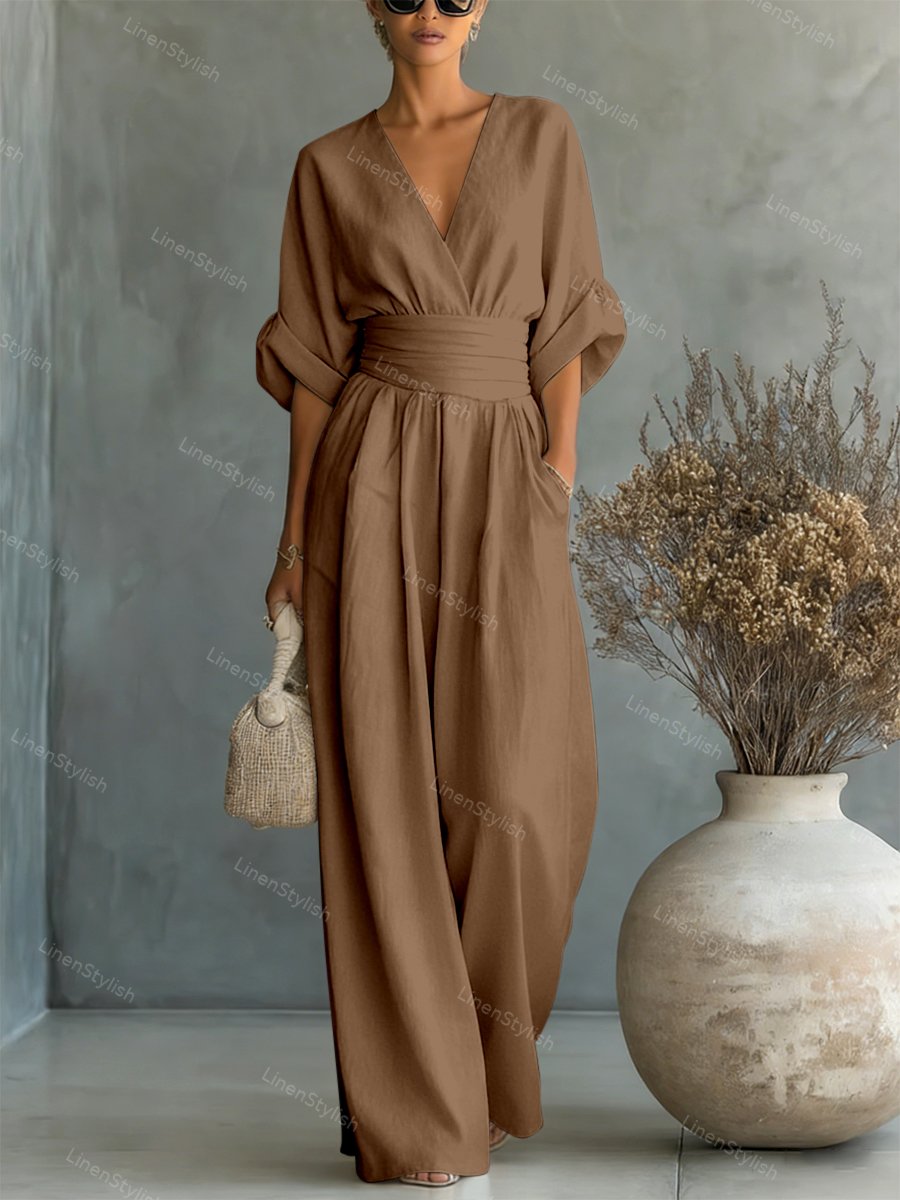 Wrap Maxi Jumpsuit with V-Neck for Women