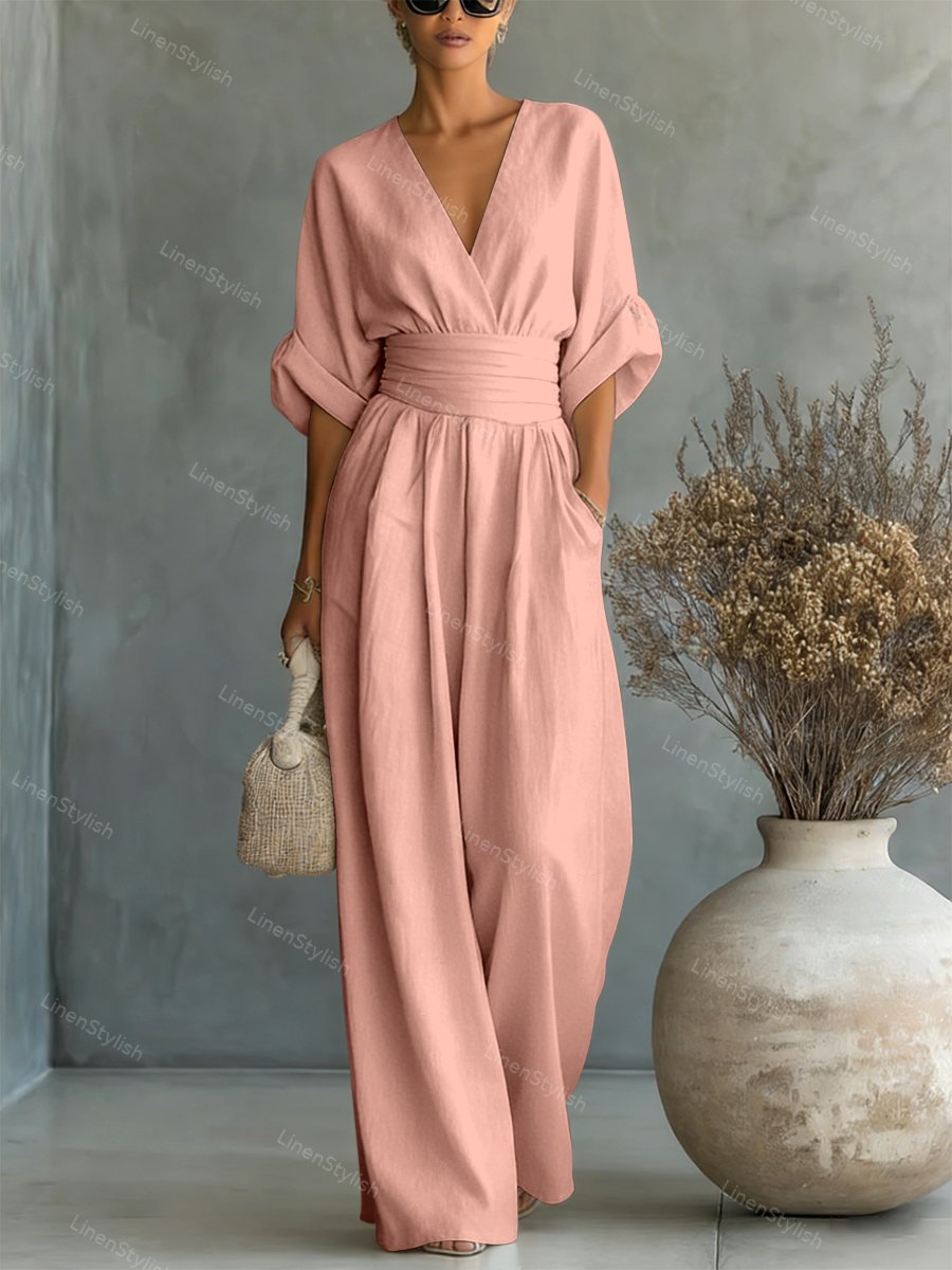 Wrap Maxi Jumpsuit with V-Neck for Women