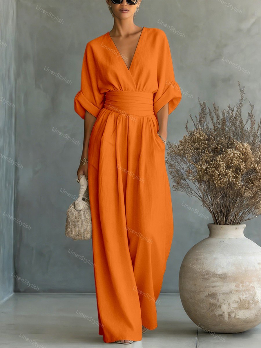 Wrap Maxi Jumpsuit with V-Neck for Women