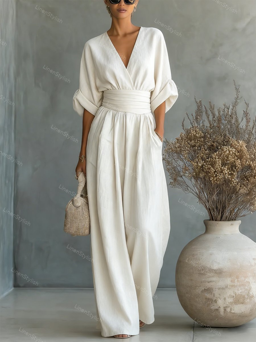 Wrap Maxi Jumpsuit with V-Neck for Women