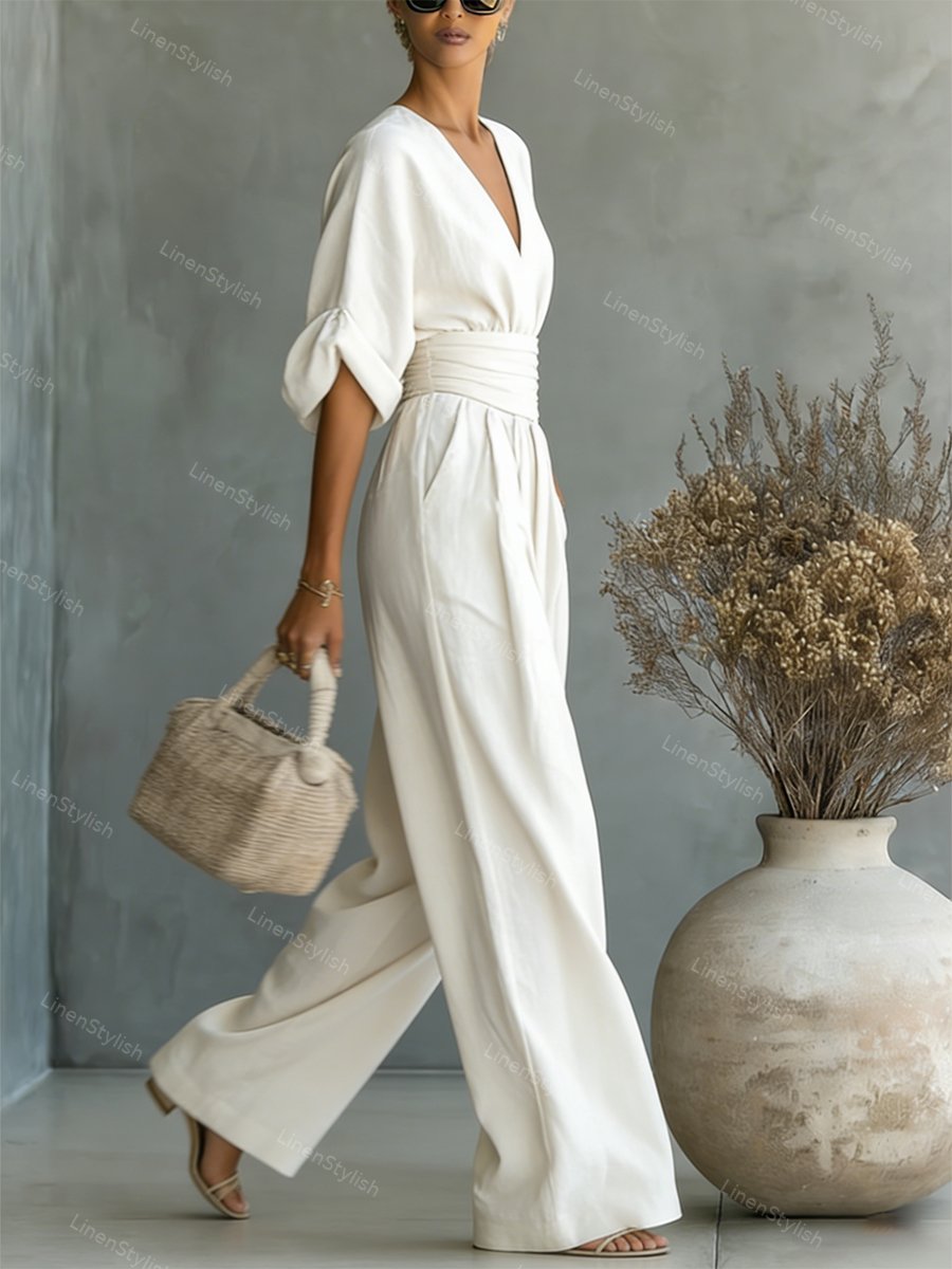 Wrap Maxi Jumpsuit with V-Neck for Women