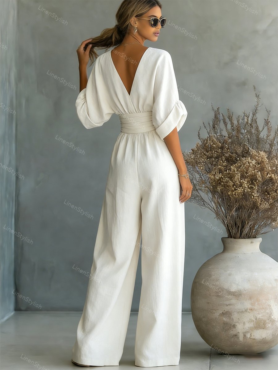 Wrap Maxi Jumpsuit with V-Neck for Women