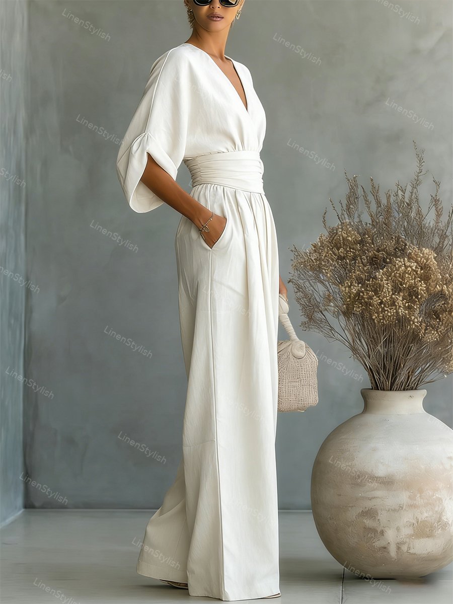 Wrap Maxi Jumpsuit with V-Neck for Women