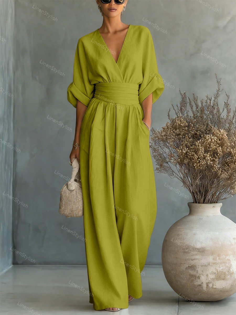 Wrap Maxi Jumpsuit with V-Neck for Women