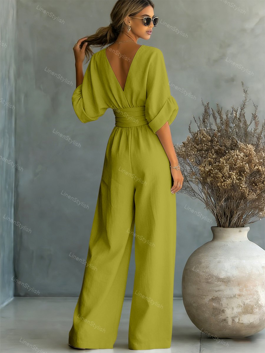 Wrap Maxi Jumpsuit with V-Neck for Women