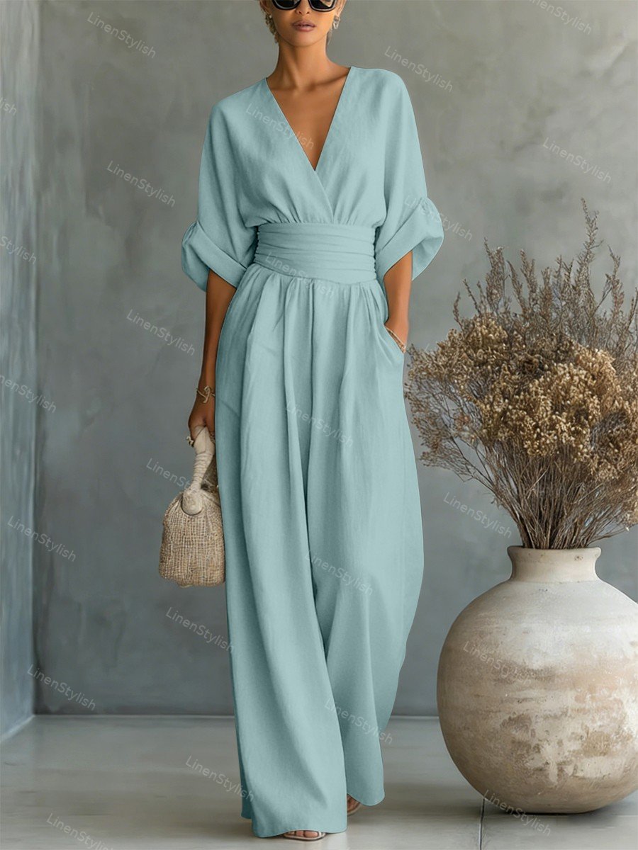 Wrap Maxi Jumpsuit with V-Neck for Women