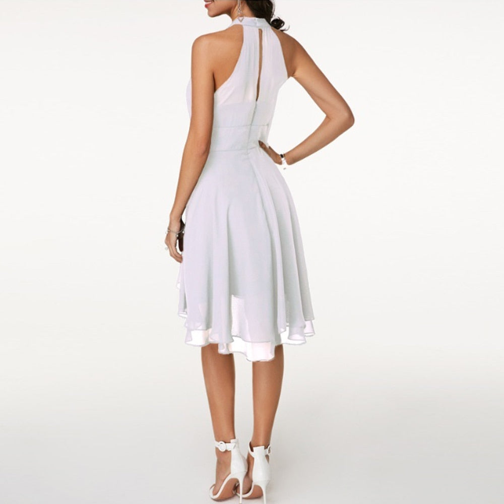 Luana | Ruffle A-Line Dress with Halter Neck for Women