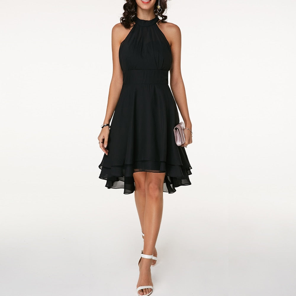 Luana | Ruffle A-Line Dress with Halter Neck for Women
