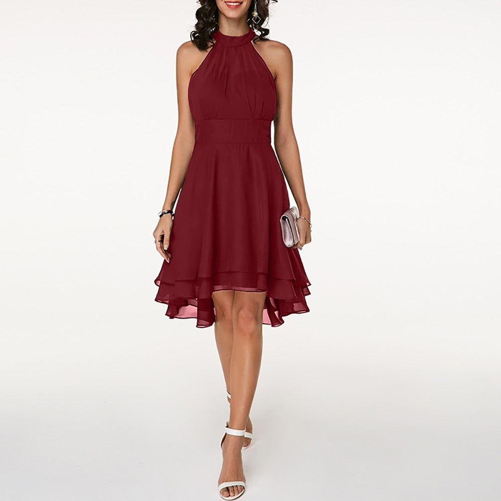Luana | Ruffle A-Line Dress with Halter Neck for Women