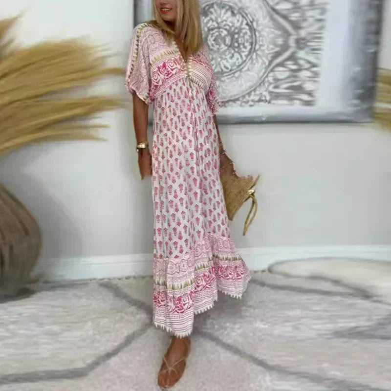Amelia | Boho Tassel Detail Short Sleeve Maxi Dress