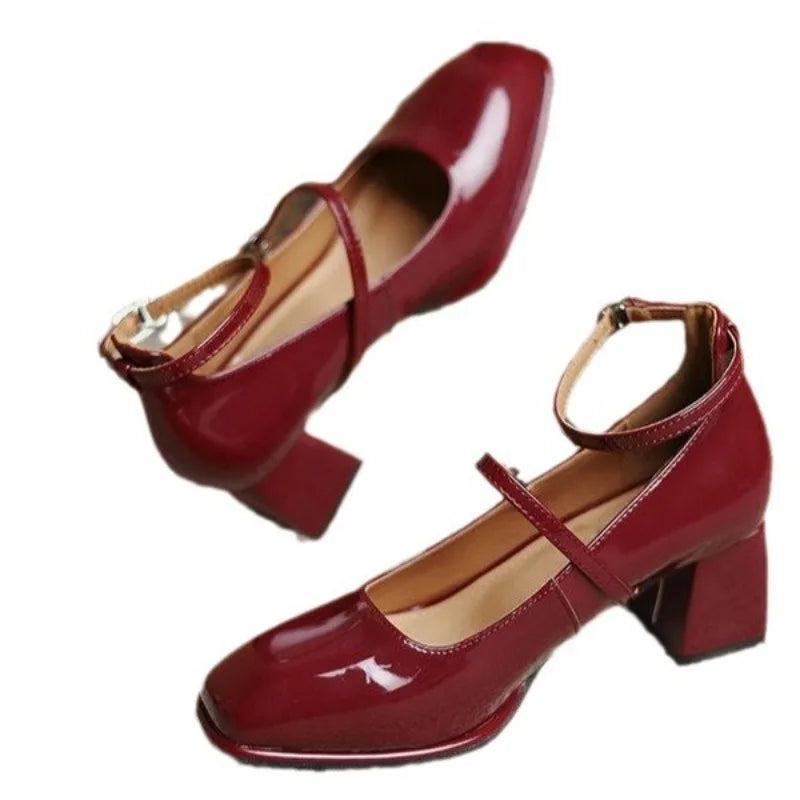 Celeste | Women's Ankle Strap Block Heel Pumps Square Toe Mary Jane