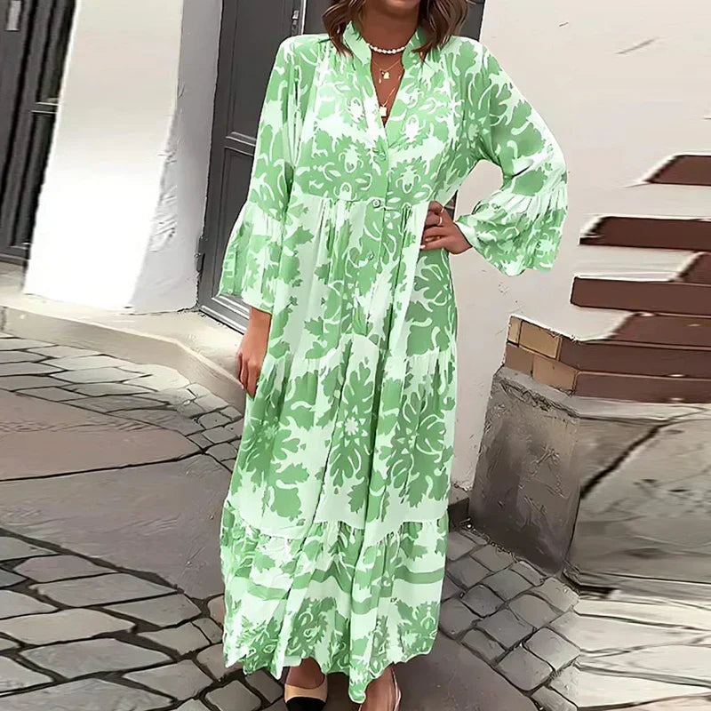 Ava | Boho Printed Long Sleeve Midi Dress