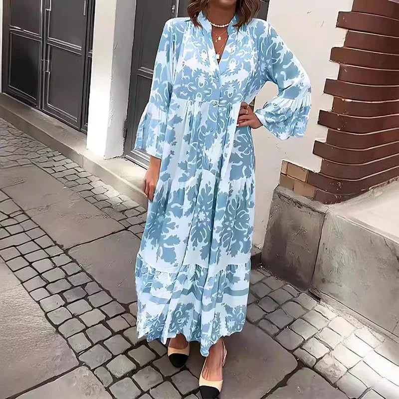 Ava | Boho Printed Long Sleeve Midi Dress
