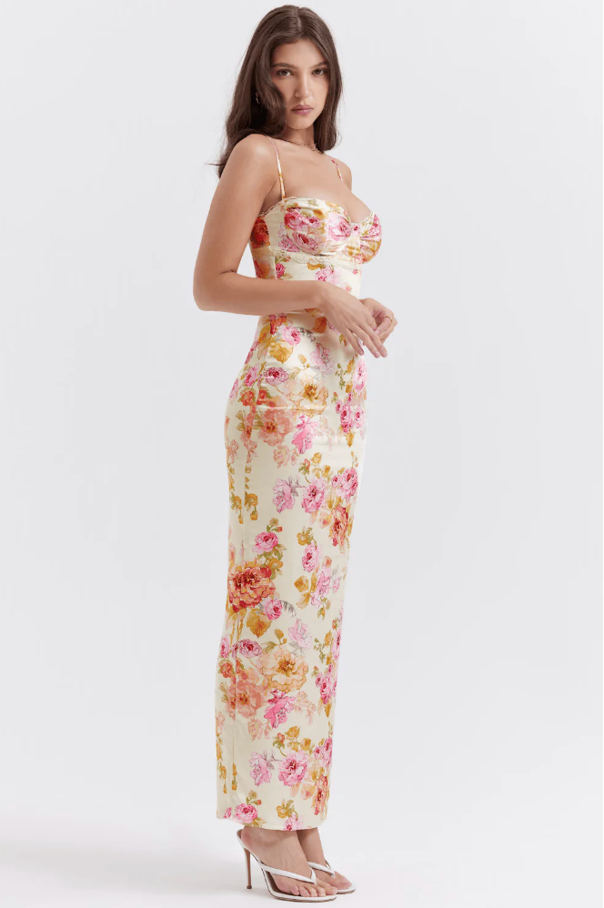 Melusina | Floral Wedding Guest Maxi Dress with Sweetheart and Spaghetti Straps for Women