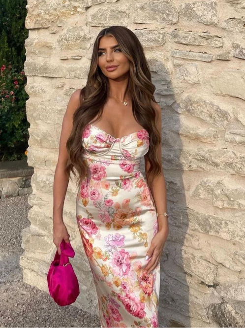 Melusina | Floral Wedding Guest Maxi Dress with Sweetheart and Spaghetti Straps for Women