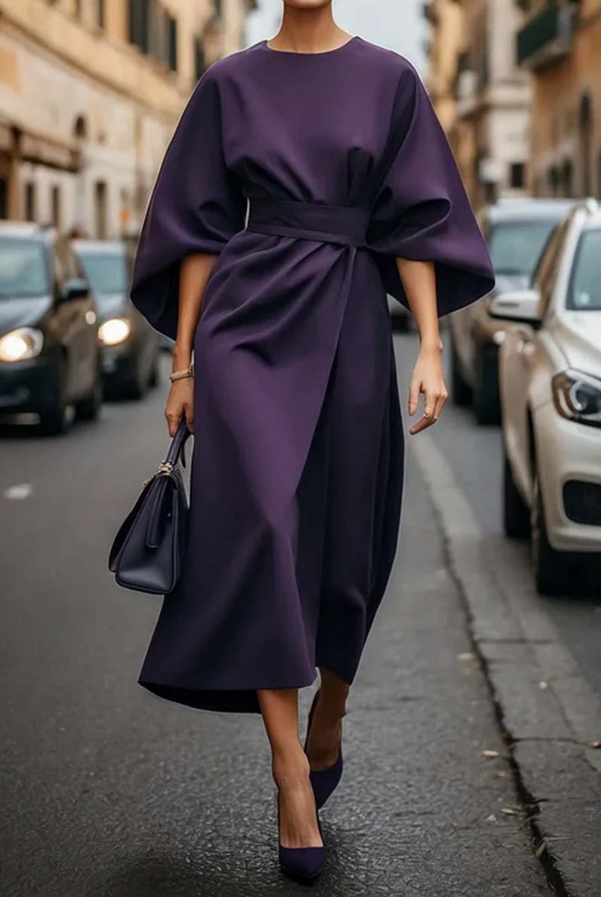 Wendy | Midi Dress with Lantern Sleeves for Women