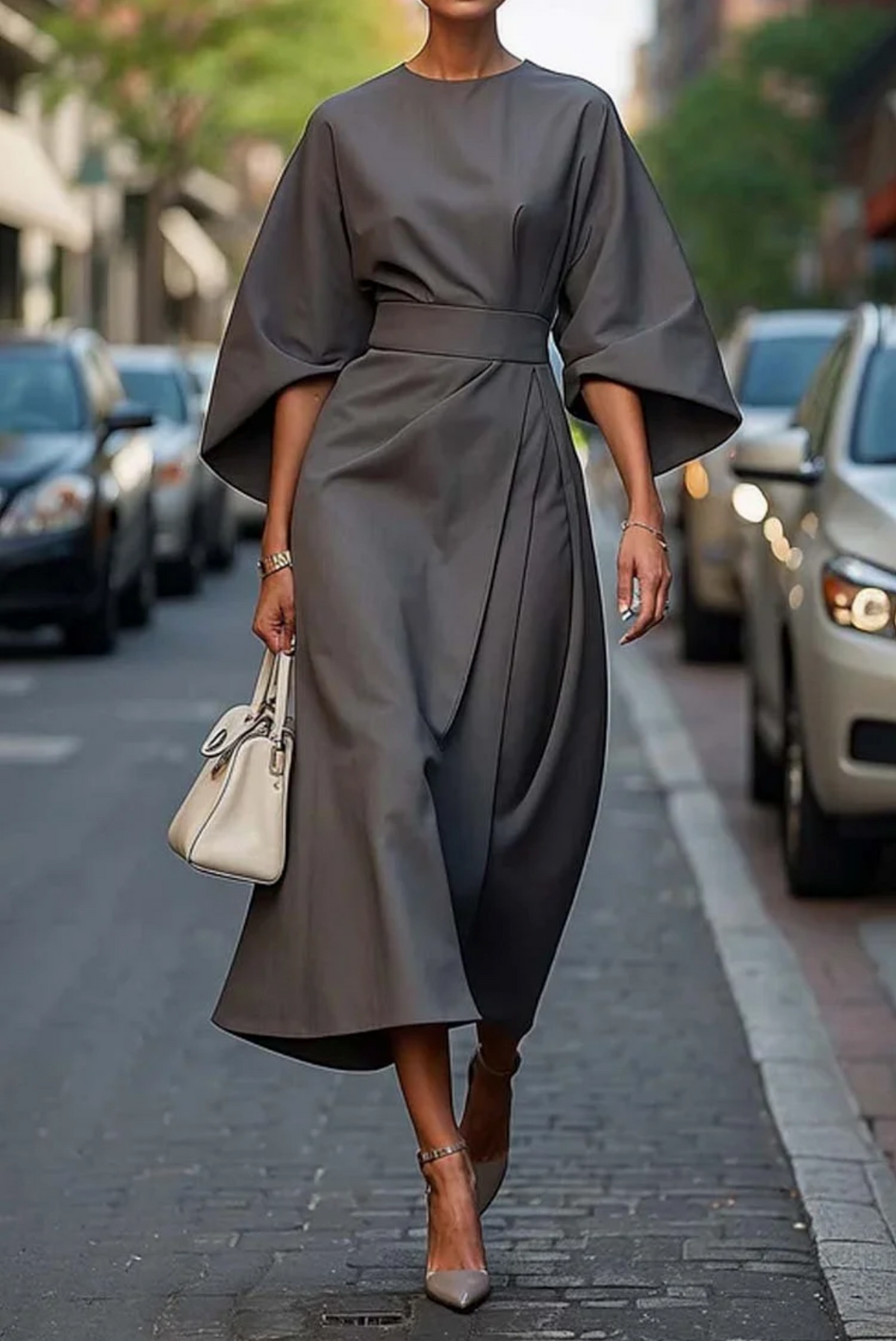 Wendy | Midi Dress with Lantern Sleeves for Women