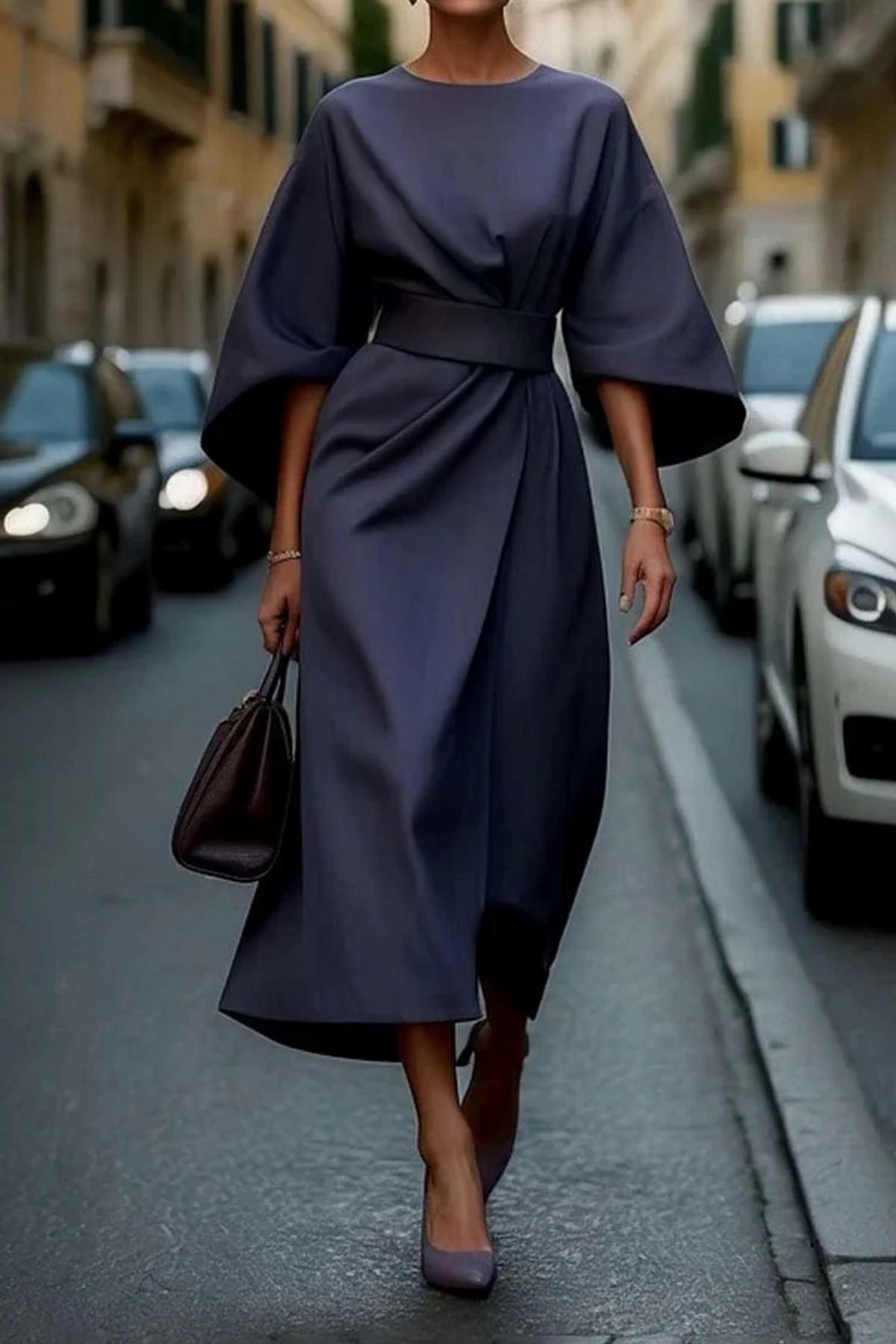 Wendy | Midi Dress with Lantern Sleeves for Women