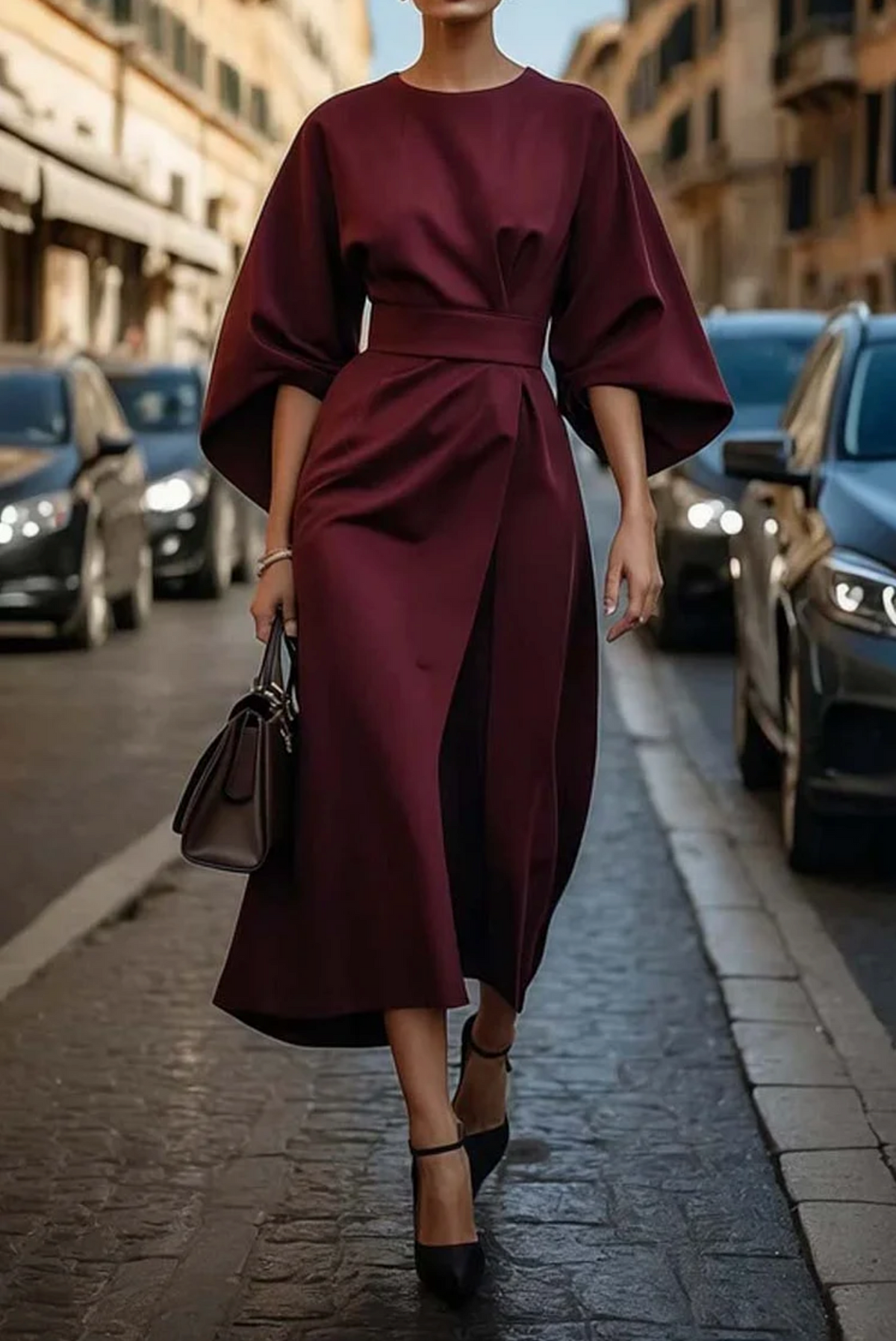 Wendy | Midi Dress with Lantern Sleeves for Women