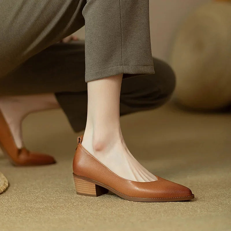 Harriet | Women's Block Heel Pumps Pointed Toe Slip On Work Shoes