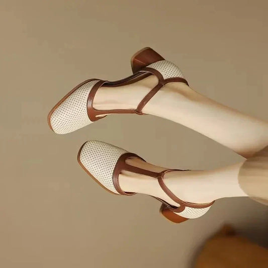 Piper | Square Toe T-Strap Block Heel Mid Heel Pumps