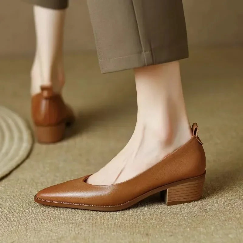 Harriet | Women's Block Heel Pumps Pointed Toe Slip On Work Shoes