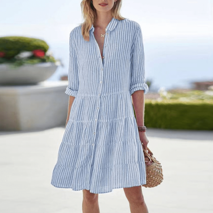 Aaliyah | Striped Collared Tiered Shirt Dress for Women