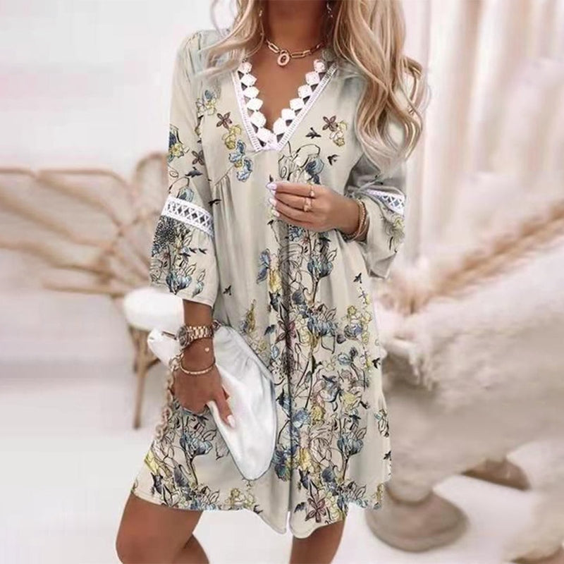 Audrey | Boho Floral V Neck Mini Dress