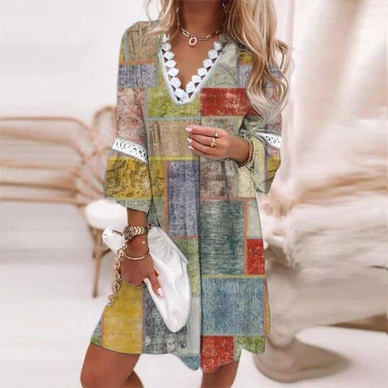 Audrey | Boho Floral V Neck Mini Dress