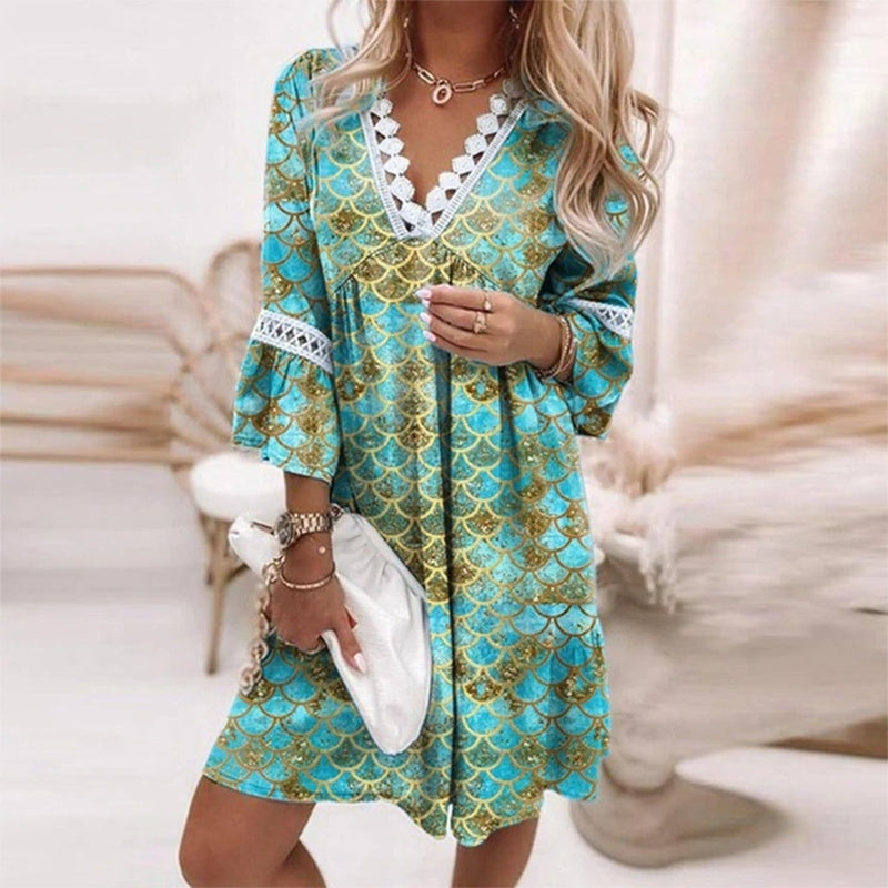 Audrey | Boho Floral V Neck Mini Dress