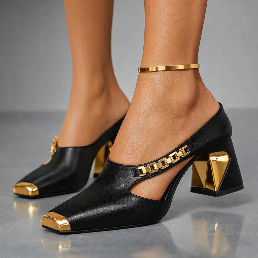 Trinity | Block Heel Mule Pumps with Pointed Toe for Women