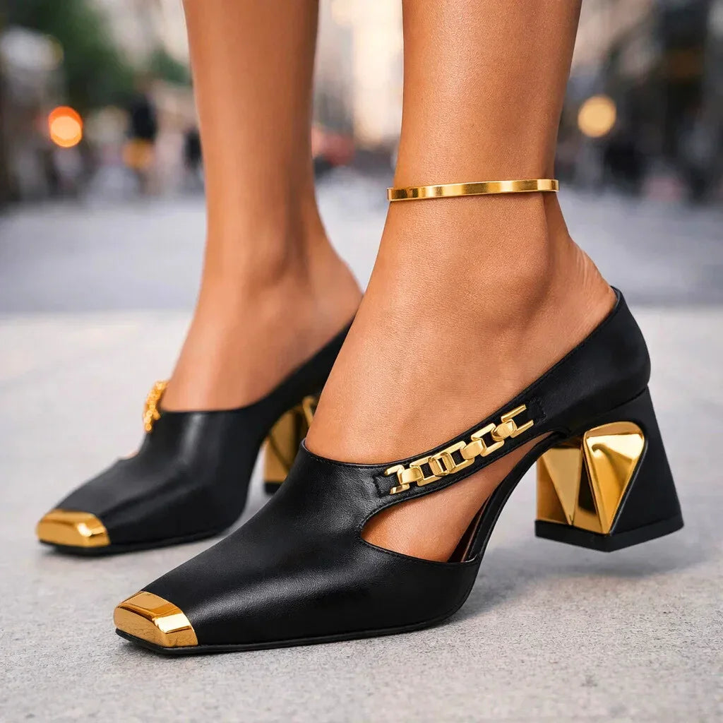 Trinity | Block Heel Mule Pumps with Pointed Toe for Women