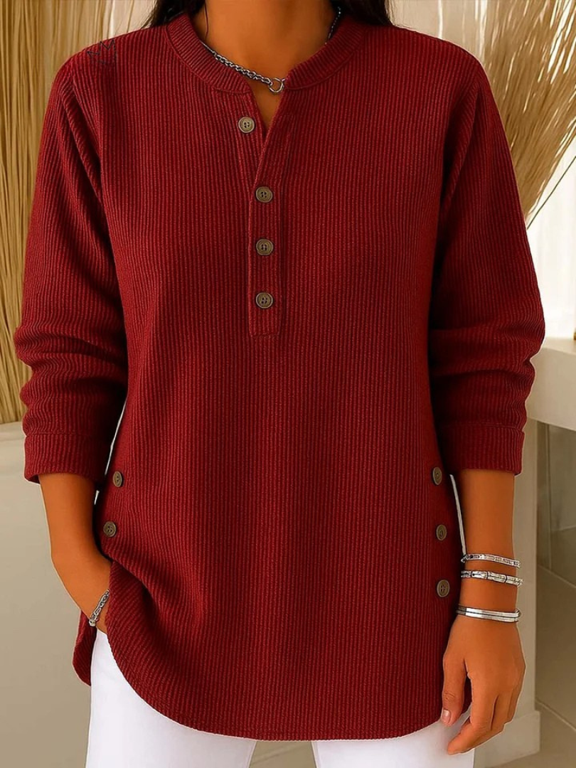 Willow | Ribbed Knit Henley Top with Long Sleeves for Women