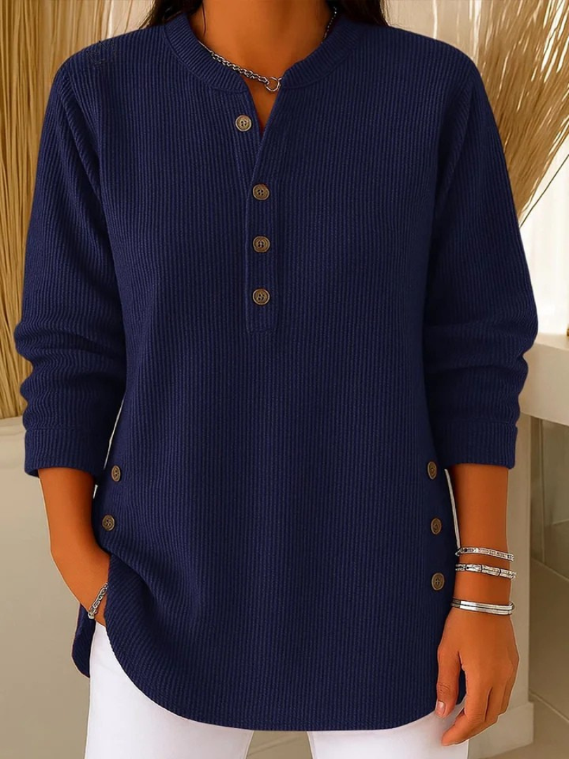 Willow | Ribbed Knit Henley Top with Long Sleeves for Women