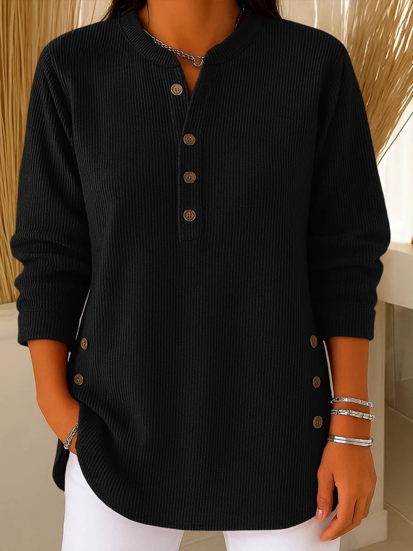 Willow | Ribbed Knit Henley Top with Long Sleeves for Women