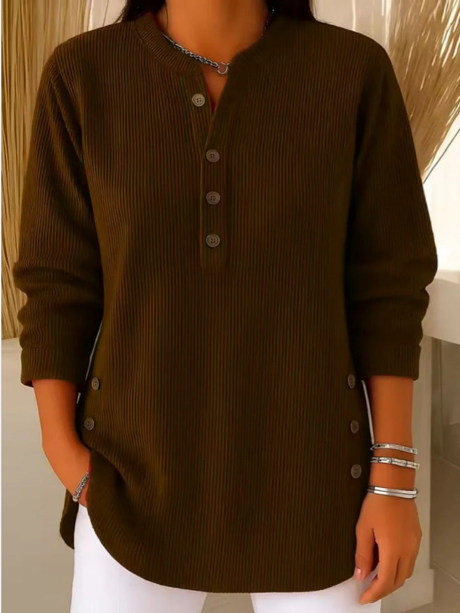 Willow | Ribbed Knit Henley Top with Long Sleeves for Women