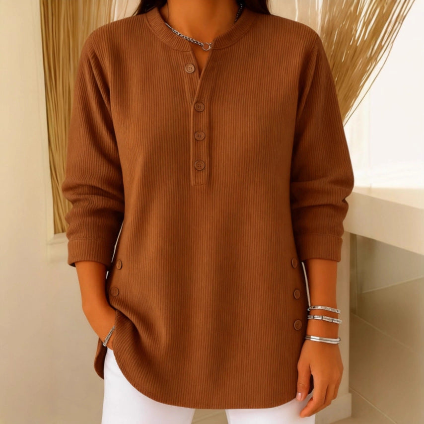 Willow | Ribbed Knit Henley Top with Long Sleeves for Women