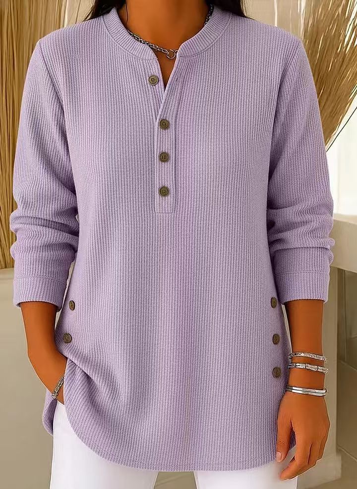 Willow | Ribbed Knit Henley Top with Long Sleeves for Women