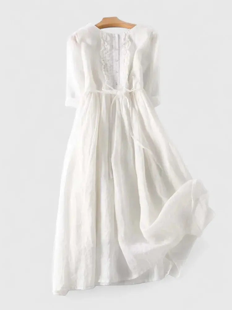 Georgia | Linen A-Line Midi Dress with Ruched Back for Women