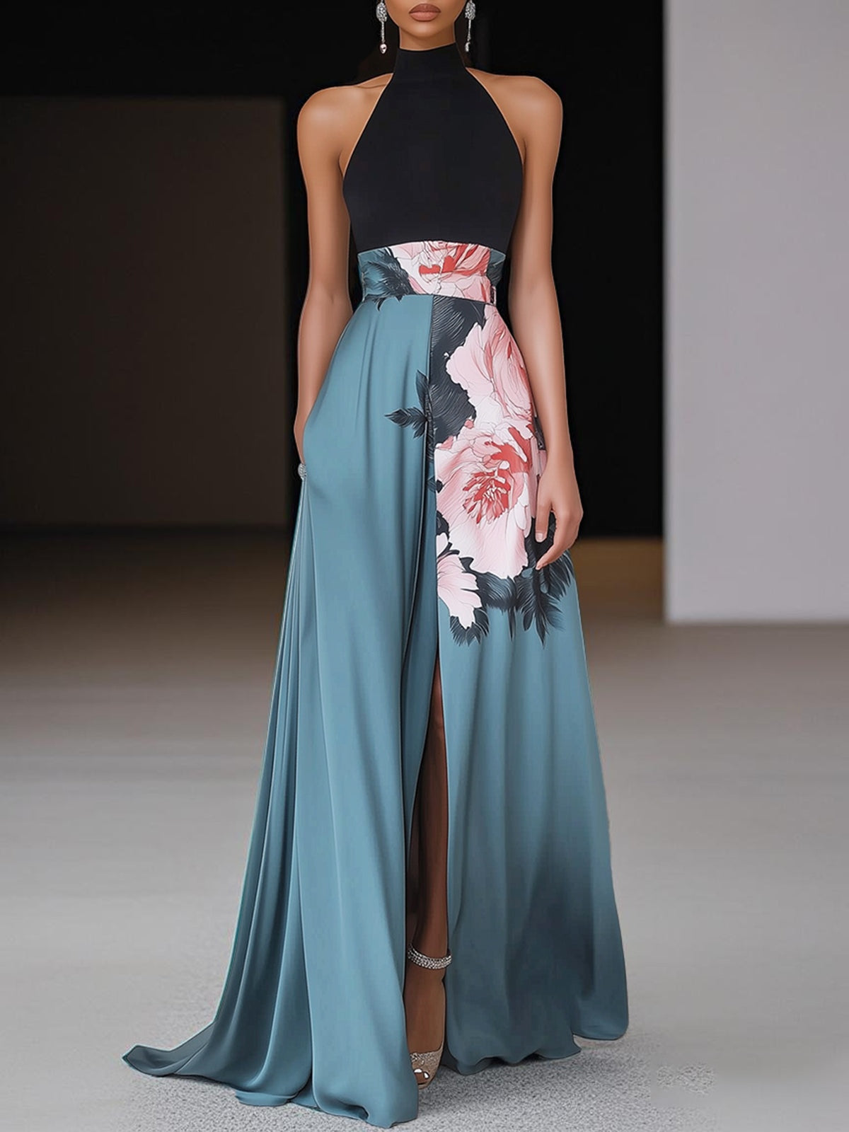Julietta | Sleeveless Halter Maxi Dress with Slit for Women
