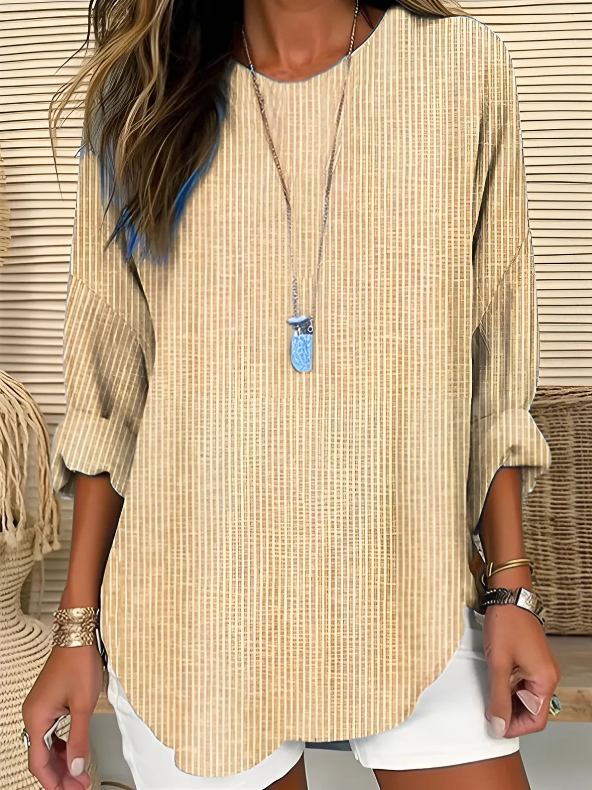 Verena | Vertical Stripe Blouse with Round Neck for Women