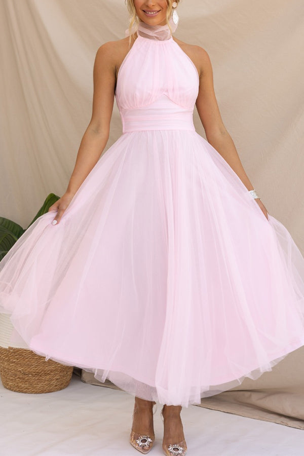 Catalina | Tulle Wedding Guest Halterneck A-Line Midi Dress for Women
