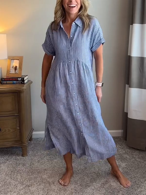 Julianne | Striped Midi Shirt Dress with Button-Down Front for Women